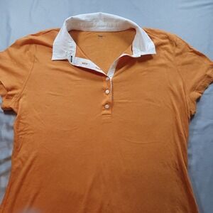 Gap Y2K Polo Shirt Top Women's 100% Pima Cotton Orange Collared V-Neck XL